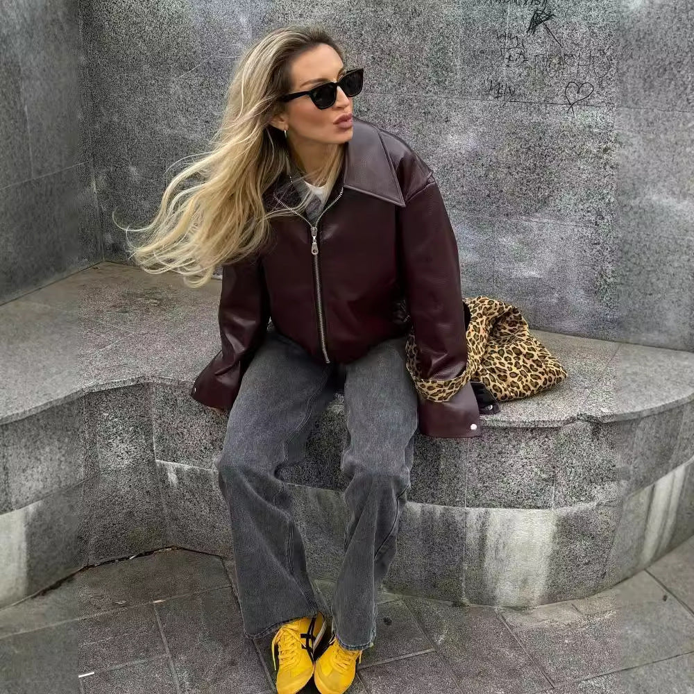 Women's Fashion Faux Leather Jacket